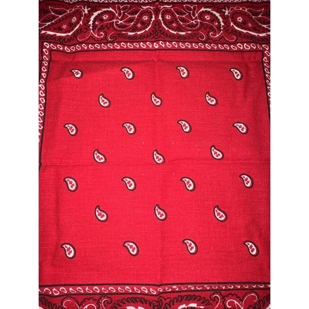 Vtg Red Cotton Bandanna Handkerchief Scarf Paris Access Cowboy Biker 20x20